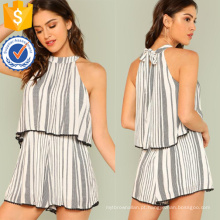 Preto e Branco Mock Neck Stripe Imprimir Ruffle Romper OEM / ODM Fabricação Atacado Moda Feminina Vestuário (TA7014J)